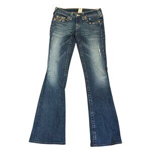 True Religion Bobby Bootcut Jeans Womens Size 27 Dark Wash Beaded Detail USA Mad